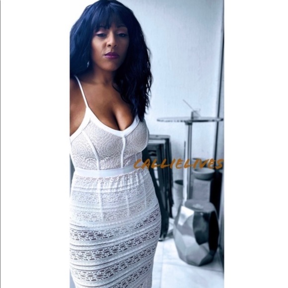 New! Clearance 🔥 Lacy Ivory Split  Knit Maxi Skirts - Picture 6 of 7